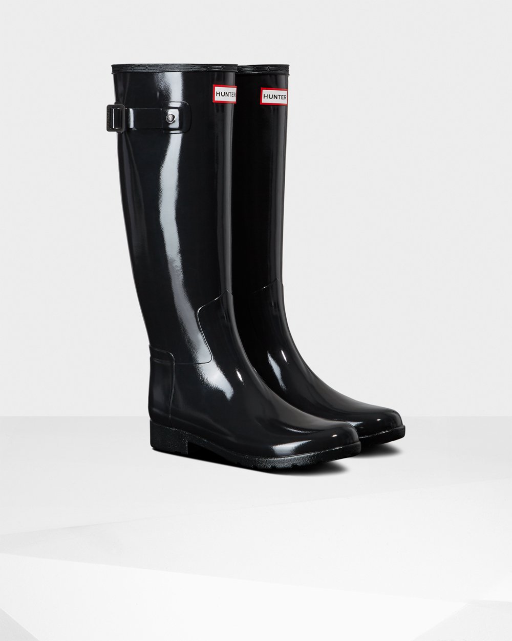 Womens Hunter Refined Slim Fit Gloss - Tall Rain Boots Black - 4360-EMTBG